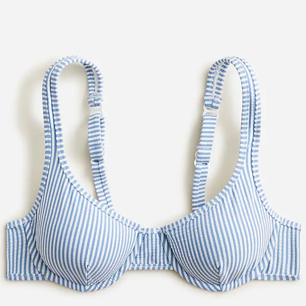 NWT J. Crew Underwire Bikini Top, 36B, retro white/blue